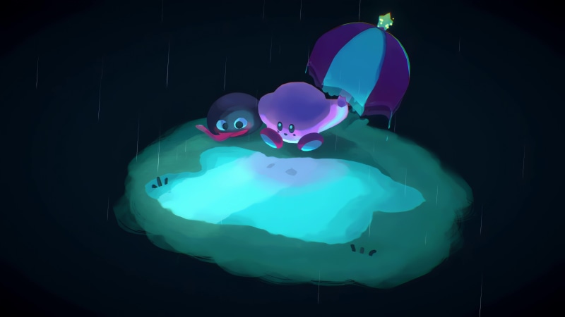 Kirby and Gooey In The Rain, Umbrella, Pokemon 8K Live Wallpaper