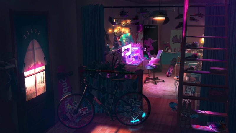 Lo-fi Room, Neon Lights, Bicycle, Relax 4K Live Wallpaper