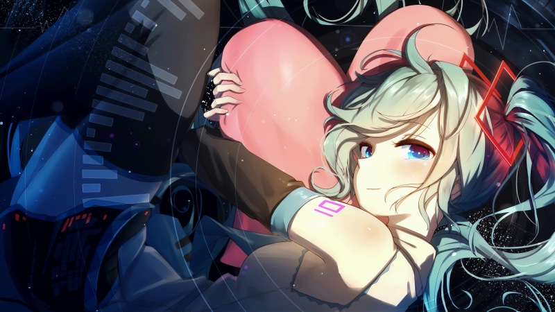 Hatsune Miku Vocaloid with Blue Eyes Hugging a Heart Stuffed 8K Live Wallpaper