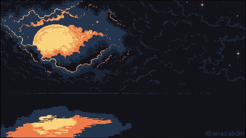 Fantasy Pixel Landscape, Clouds and River In The Night 4K Live Wallpaper