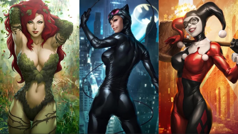 Attractive Trio: Poison Ivy Catwoman and Harley Quinn 4K Live Wallpaper