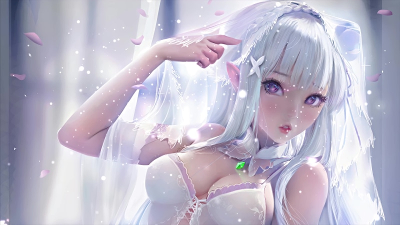 Emilia Bride Glowing Eyes Re:Zero 4K Live Wallpaper