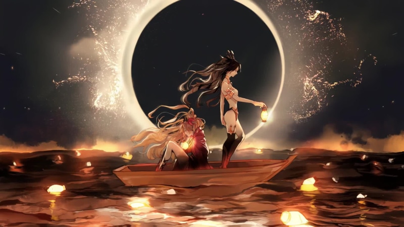 Ishtar and Ereshkigal on Boat, Fate Grand Order (フェイト/グランドオーダー): Zettai Majuu Sensen Babylonia Live Wallpaper