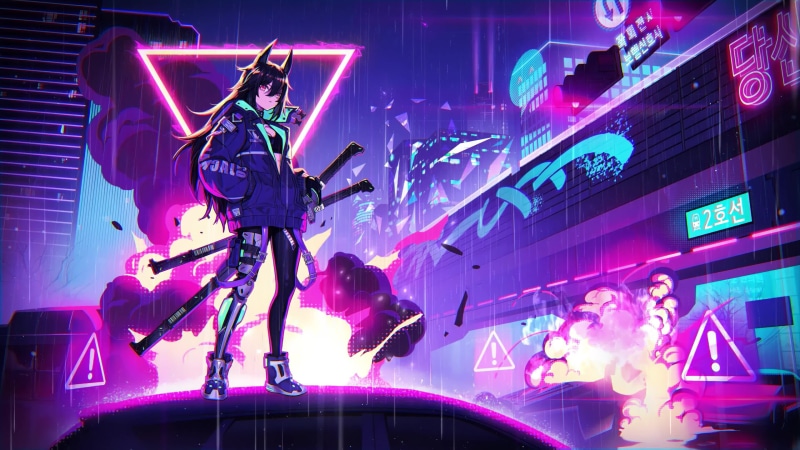 Neon Samurai Girl with Katana 4K Live Wallpaper
