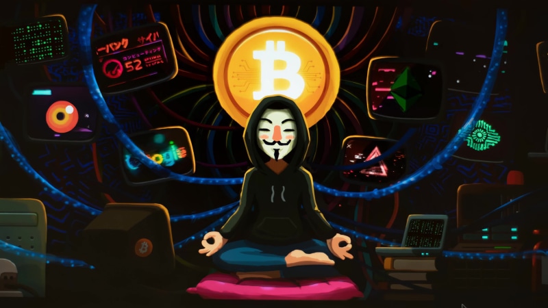 Anonymous Meditate, Bitcoin Technology 4K Live Wallpaper