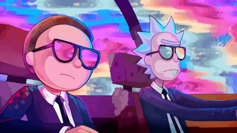 Rick and Morty Riding Car Free 4K Live Wallpaper