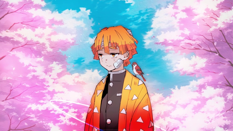 Zenitsu Agatsuma and Cherry Blossom, Kimetsu No Yaiba 4K Live Wallpaper