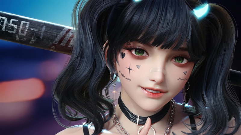 Rebel Anime Girl with Tattoo 4K Live Wallpaper