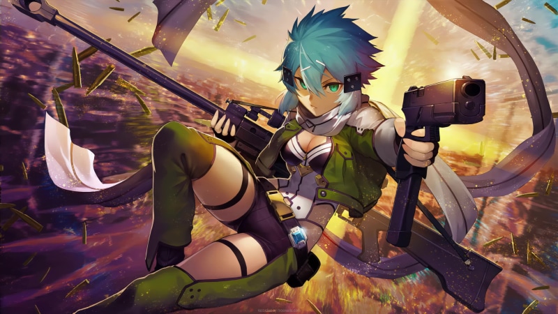 Sinon with Rifle, Sword Art Online II, 4K Live Wallpaper