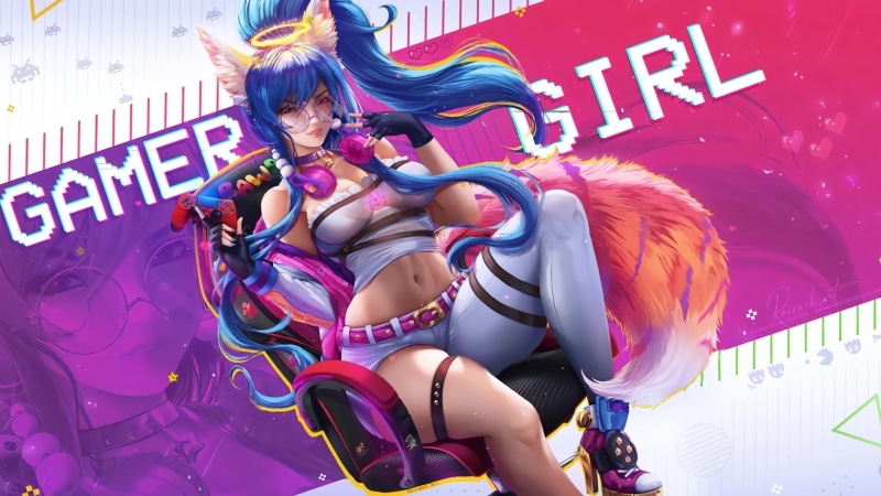 Gamer Girl Rinnie with Animal Ears, Glitch Effect 4K Live Wallpaper