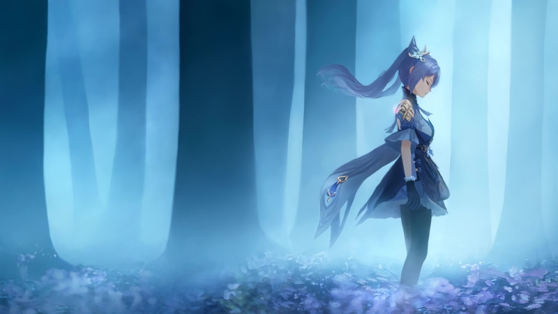 Cute Keqing In The Flower Forest, Genshin Impact 4K Live Wallpaper