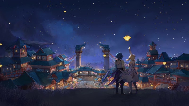 Xiao And Lumine Lantern Festival Shooting Star Genshin Impact 4K Live Wallpaper