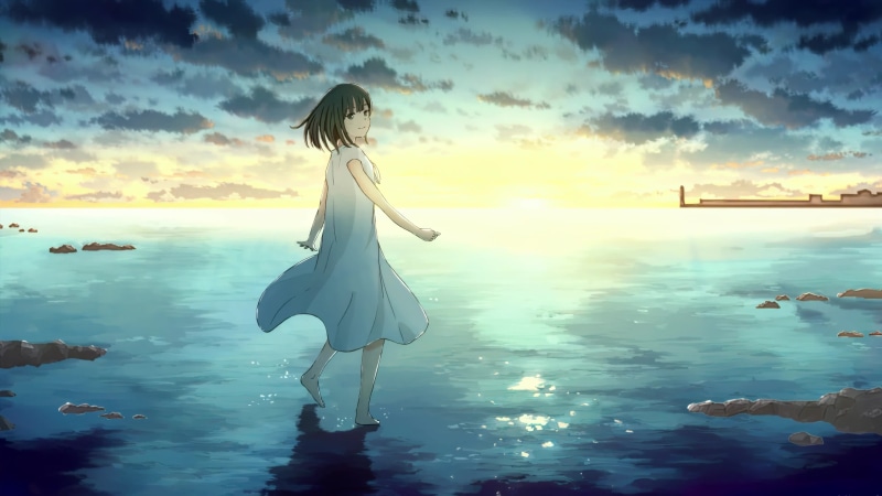 Anime Girl Walking On The Water, Beautiful Landscape Live Wallpaper