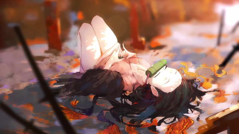 Nezuko Lying On The Water, Kimetsu No Yaiba, Demon Slayer Live Wallpaper
