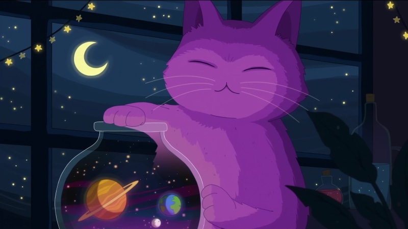 Purple Cat Multiverse Glass Flask Planets Live Wallpaper