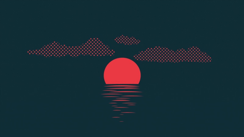 Cool Abstract Pixel Sunset, River Waves, Clouds 4K Live Wallpaper