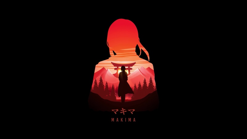 Makima, Sunset, Torii Gate, Minimalism, Anime Chainsaw Man Live Wallpaper