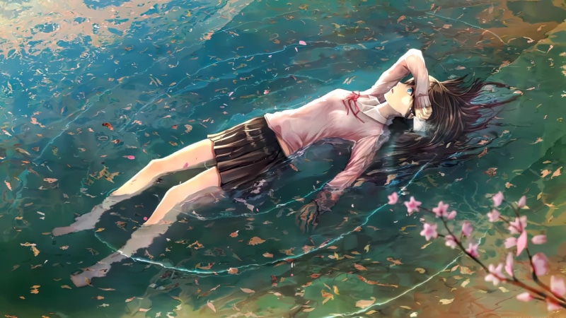 Anime Girl Lying On The Water, Relax, Chill Live Wallpaper
