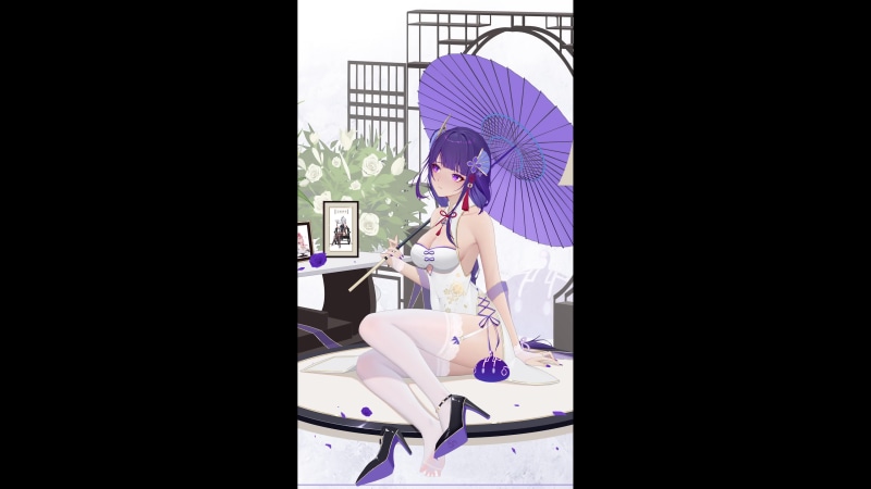 A girl in a beautiful dress with an umbrella for android Live Wallpaper