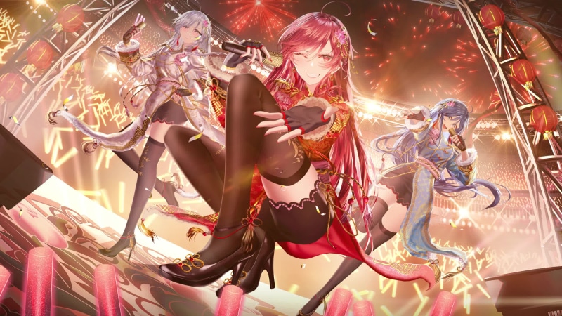 Three mysterious idols on stage Live Wallpaper