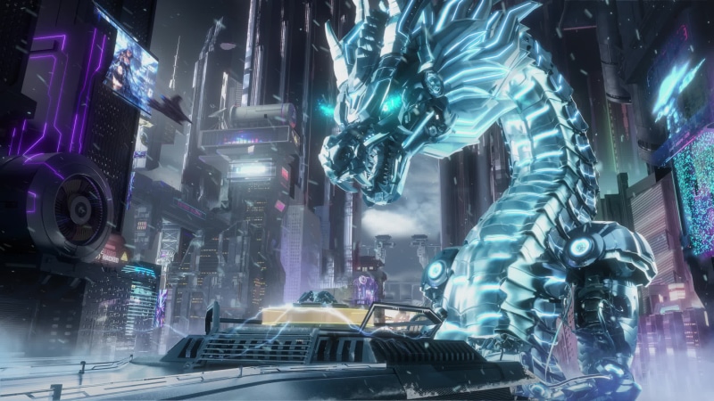 Ice Dragon Exhibition in the City of the Future Live Wallpaper