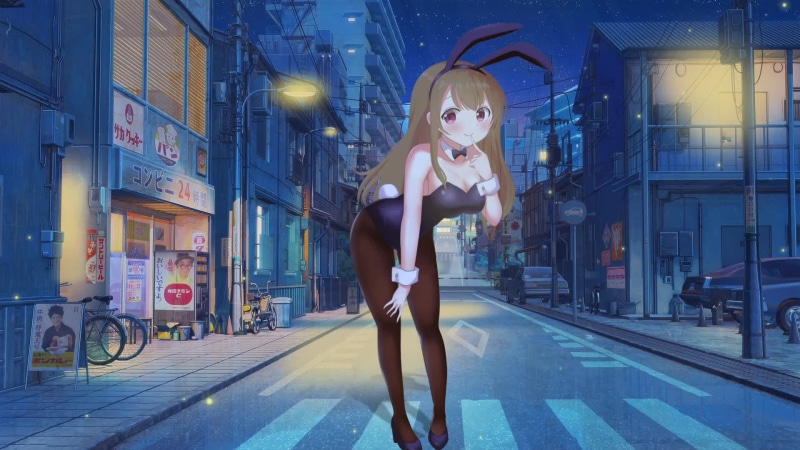 Brooding bunny girl on a pedestrian crossing Live Wallpaper