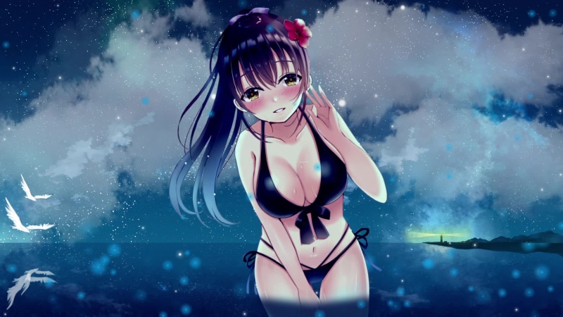 Origami in a bikini near the ocean no music Live Wallpaper