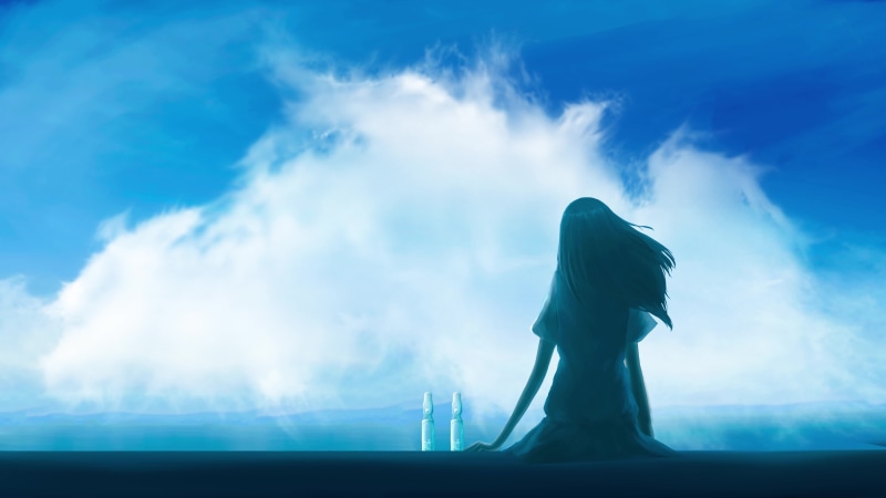A girl looks at beautiful clouds 4k Live Wallpaper