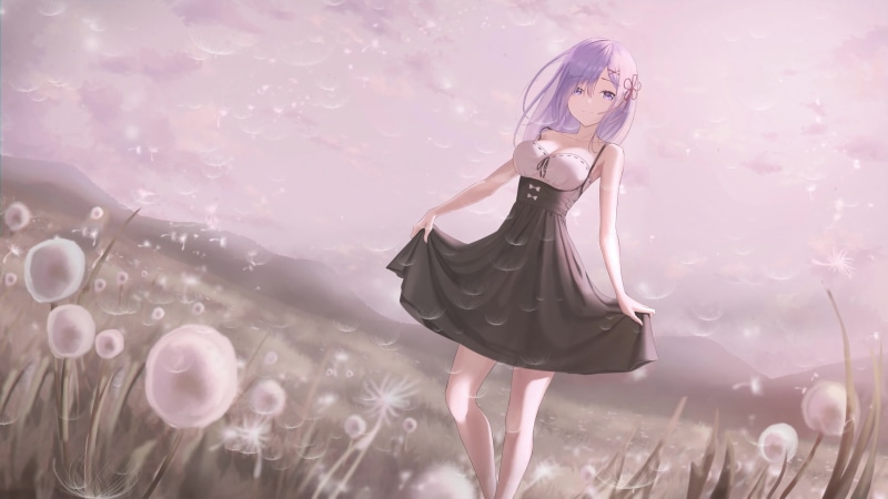 Rem elegant in a beautiful dress in the meadow 4k Live Wallpaper