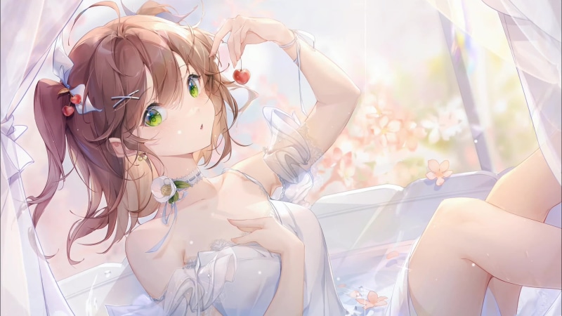 Very beautiful girl with a flower tied around her neck in 4K Live Wallpaper
