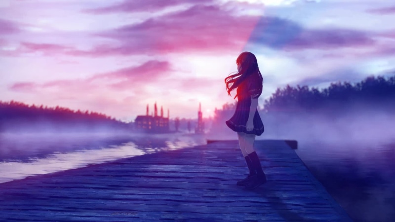 The girl at the Lake in the rain is sad Live Wallpaper