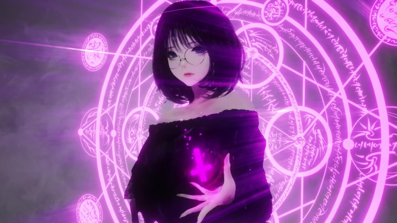 The girl has a magic circle behind her back and a cross in her hand Live Wallpaper