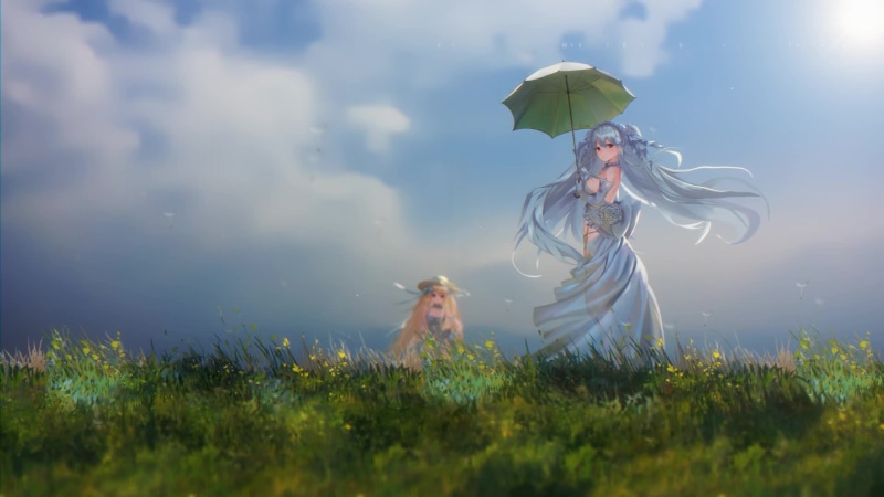 Mio with an umbrella in the seaside park Live Wallpaper