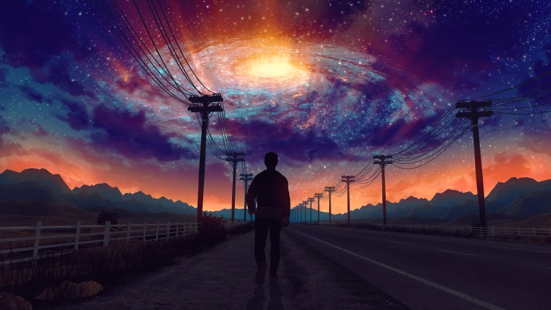 galactic anomaly and the man walks on the road Live Wallpaper