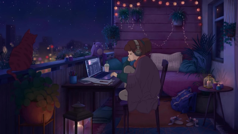 LoFi Hip Hop Radio girl on the balcony Live Wallpaper