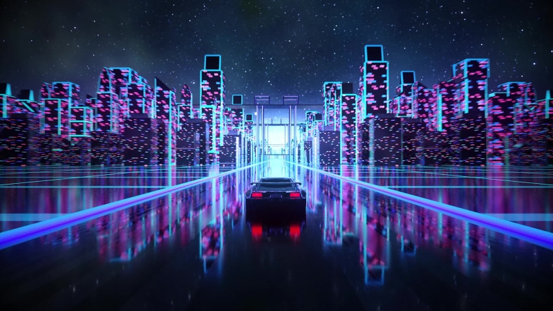 The car goes in the neon city Live Wallpaper