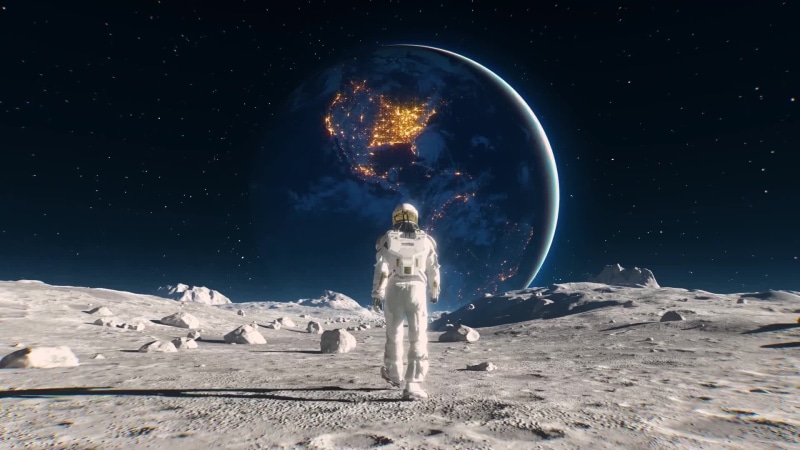 View from the moons surface to Earth Live Wallpaper
