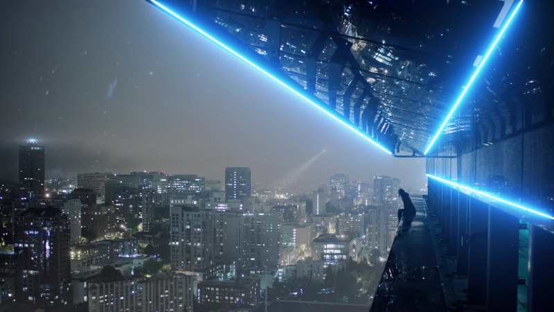 Night quiet city from the roof of a dark high-rise Live Wallpaper