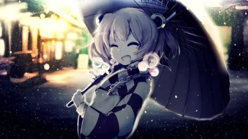umbrella, winter, nice girl, snow, the city at night, arts, street, chan, cities, anime girls, night, anime Live Wallpaper