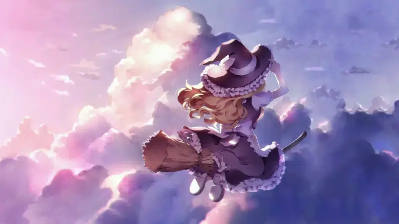 marisa kirisame, sky, broomstick, a summer days dream, dreams of summer days, the clouds, anime, flying, anime girls, the sorceress, arts Live Wallpaper