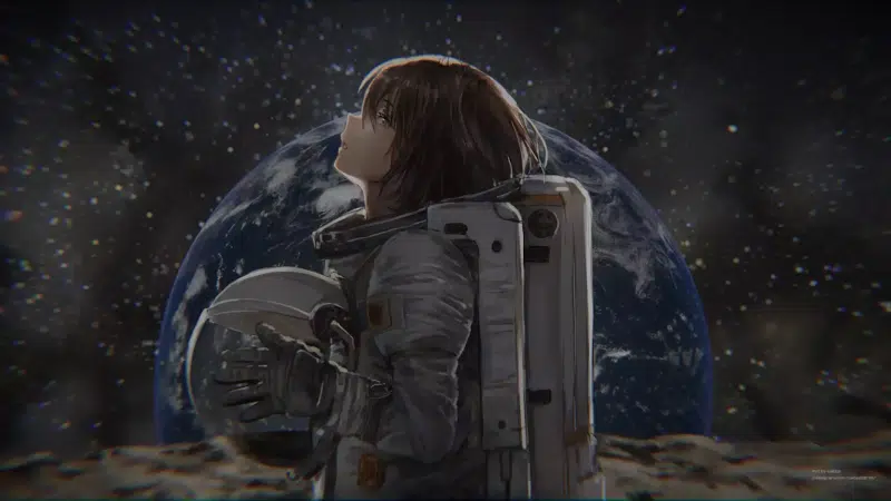 space, planet, moon, arts, nice girl, catzz, anime girls, land, astronaut, beautiful girl, confused, anime Live Wallpaper