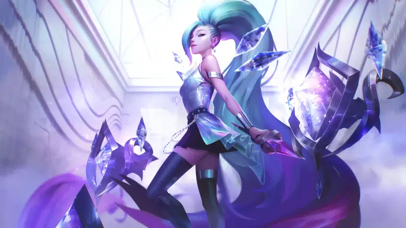 skirt, butterfly, lol, stockings, league of legends, anime girls, anime, arts, games, seraphine Live Wallpaper