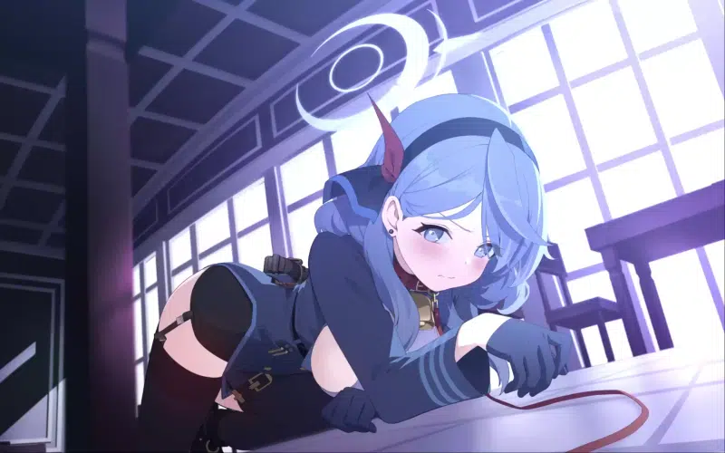 anime girls, nice girl, blue archive, games, confused, halo, ako, arts, stockings, room, beautiful girl, anime Live Wallpaper