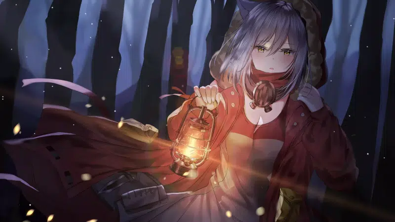 projekt red, lamp, ears, nice girl, anime girls, beautiful girl, games, arts, anime, night, arknights Live Wallpaper