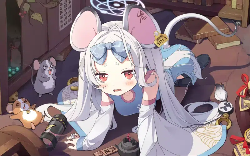 room, halo, nice girl, arts, saya, the mouse, blue archive, tail, anime, anime girls, ears, games Live Wallpaper