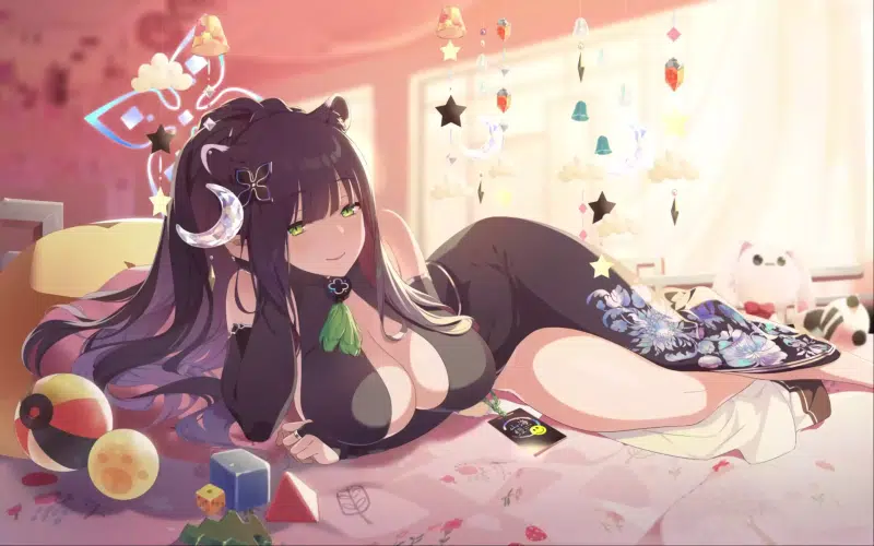 beautiful girl, arts, smile, rest, blue archive, anime girls, halo, anime, big breasts, shun, games, ears Live Wallpaper