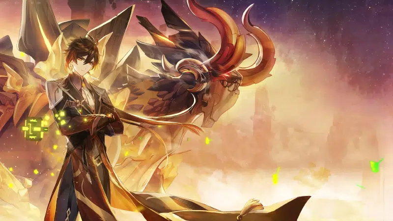 anime, monsters, arts, games, genshin impact, zhongli, petals Live Wallpaper