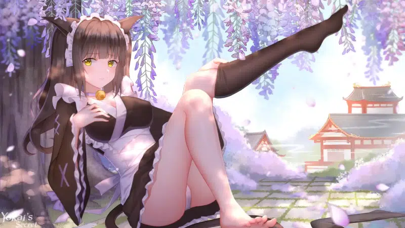 ears, neko, arts, beautiful girl, yokais secret, panzu, panties, anime girls, cat girl, cute girl, stockings, the secret of the yokai, tail, anime, nice girl, Live Wallpaper