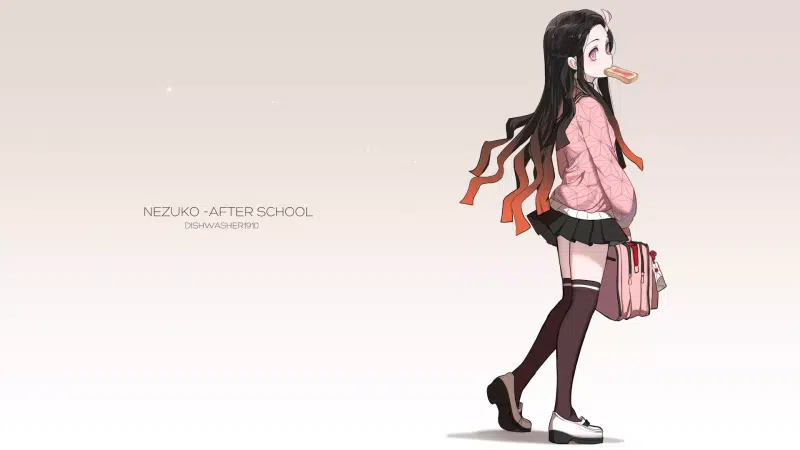 nezuko kamado, skirt, anime girls, demon slayer, stockings, school uniform, anime, arts Live Wallpaper