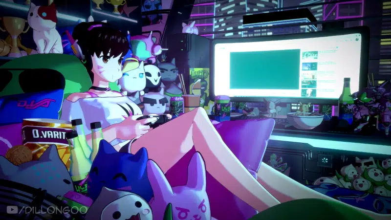youtube, anime, anime girls, games, arts, room, graphics, d.va, diva, overwatch Live Wallpaper